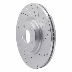 Lincoln MKZ Brake Rotor (1) - Front Right - R1 Concepts - Drilled & Slotted - Silver - `17-`20